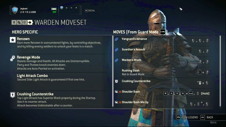 All available moves. - How to play Warden? - Knights - For Honor Game Guide