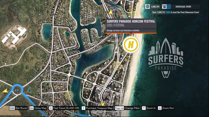 The Fast Travel option in the lower part of the screen appears when you choose a Festival. - Fast Travel and Drivatars - Gameplay basics - Forza Horizon 3 Game Guide