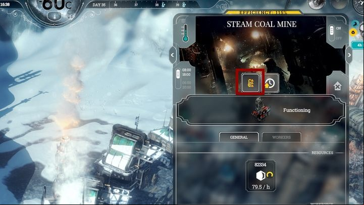 Depending on the upgrade level, this mode increases the temperature in the building by 1 to 3 degrees - Technologies | Basics - Basic tips - Frostpunk Game Guide