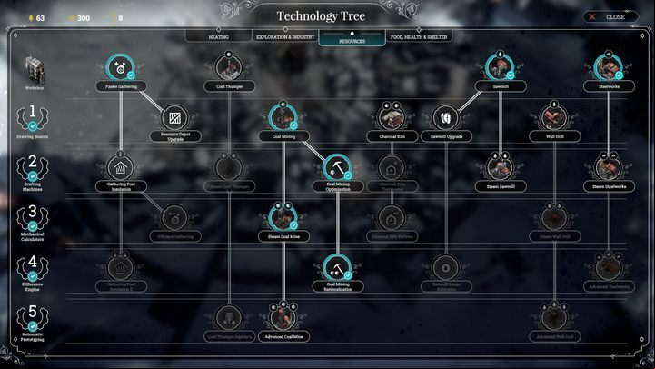In the case of coal, you have the possibility to unlock two mining structures - Technologies | Basics - Basic tips - Frostpunk Game Guide
