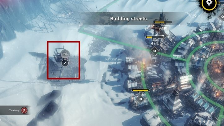 The buildings without roads are marked with a special icon. - General tips for Frostpunk - Basic tips - Frostpunk Game Guide