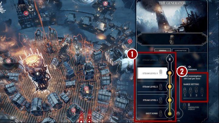 Each change affects coal consumption and because of that you should manage your Generator wisely - Hazards in Frostpunk - Basic tips - Frostpunk Game Guide