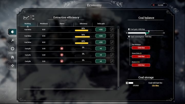 This screen informs you how much coal is consumed. - Hazards in Frostpunk - Basic tips - Frostpunk Game Guide