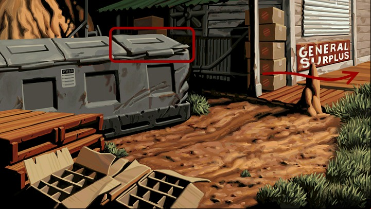 Open the right flap of the garbage container (just click) to go outside - Hit the road | Chapter One Walkthrough - Chapter One | Full Throttle Remastered Walkthrough - Full Throttle Remastered Game Guide