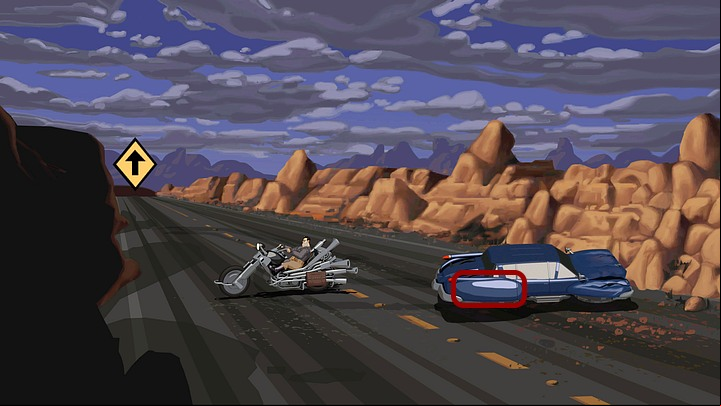 Treat its fender to your wheel wrench, and you will collect its lift (looks similar to a pinwheel) - install it in your bike - Scout the area | Chapter Two Walkthrough - Chapter Two | Full Throttle Remastered Walkthrough - Full Throttle Remastered Game Guide