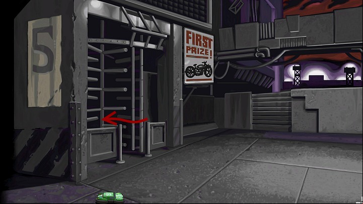 Install a new battery in it, use the one that flew out of the bunny, and guide it to the right, and then send it behind the revolving door visible to the left - Get to the hideout of the Vultures | Chapter Three Walkthrough - Chapter Three | Full Throttle Remastered Walkthrough - Full Throttle Remastered Game Guide