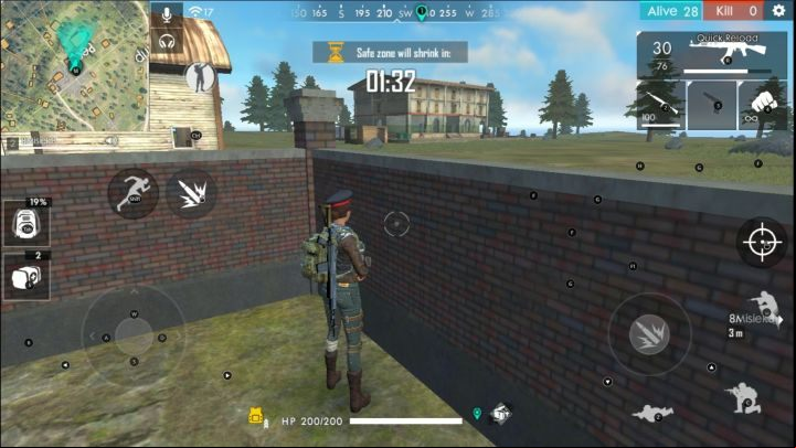 Use the TPP view to look around your character while being hidden behind an obstacle or some sort of cover. - How to protect yourself from death in Garena Free Fire? - FAQ - Garena Free Fire Guide