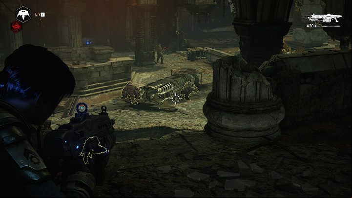 Behind the door, you will find quite a large group of enemies - Act 4 Chapter 1 - Homefront | Gears 5 Walkthrough - Act IV - Gears 5 Guide