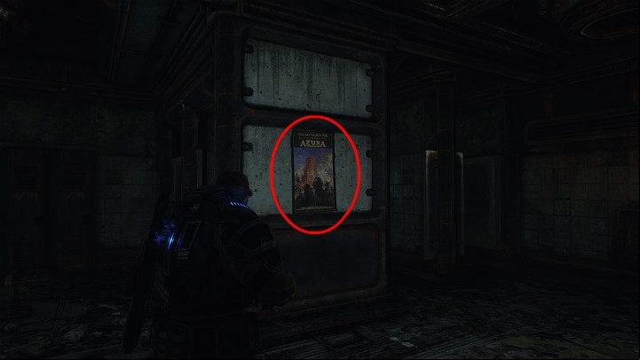 After entering the dark room, look at the wall on the left - Act 1 Chapter 1 - Shot in the Dark | Gears 5 Walkthrough - Act I - Gears 5 Guide