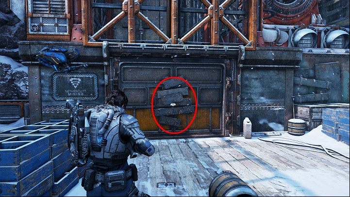 The entrance to the mine leads through these protected doors - Act 2 Chapter 4 - The Source of It All | Gears 5 Walkthrough - Act II - Gears 5 Guide