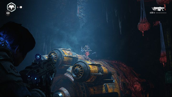 Here, you will find one pouncer and several lesser opponents - Act 2 Chapter 4 - The Source of It All | Gears 5 Walkthrough - Act II - Gears 5 Guide