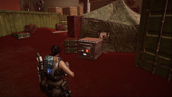 The safe behind Paduks tent contains one component - Act 3 Chapter 1 - Fighting Chance | Gears 5 Walkthrough - Act III - Gears 5 Guide
