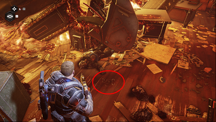 While moving through the burning building, dont forget to pick up this collectible lying on the ground - it is easy to miss - Act 1 Chapter 3 - This is War | Gears 5 Collectibles - Act I - Gears 5 Guide