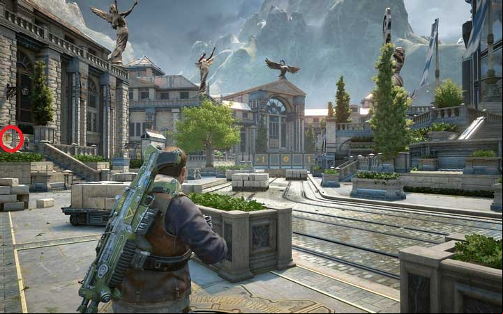 After the fight in the yard, you can collect the poster on the left, at the building entrance - Act 1:1 - The Raid | Walkthrough - Walkthrough - Gears of War 4 Game Guide