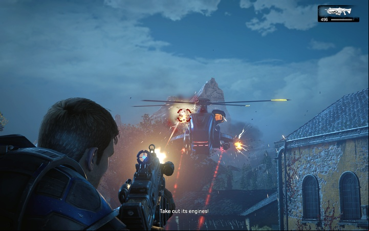 Shoot down the chopper by damaging its engines - Act 2:2 - Geared Up | Walkthrough - Walkthrough - Gears of War 4 Game Guide