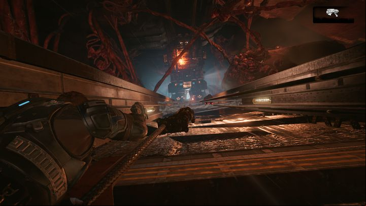 During your ride upwards avoid falling objects, and destroy any obstacles. - Act 4:1 - The Great Escape | Walkthrough - Walkthrough - Gears of War 4 Game Guide