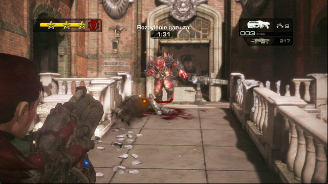 Once you clear the courtyard (you need at least 1:40 min left), a Rager will burst through the door - Courtyard - Halvo Bay Military Academy - Gears of War: Judgment - Game Guide and Walkthrough