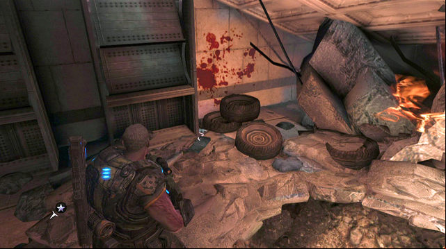 After clearing the area, look around for the entrance down to the garage - Risea Estate - Seahorse Hills - Gears of War: Judgment - Game Guide and Walkthrough