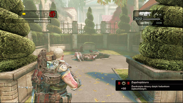 Once you jump over benches, prepare to toss a grenade in order to close the hole which will open under the statue straight ahead - Guest Bungalows - Seahorse Hills - Gears of War: Judgment - Game Guide and Walkthrough