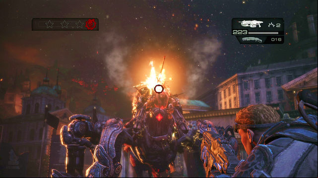 There is a declassified mission symbol on the block to the left - Plaza for the Tyran Dead - The Courthouse - Gears of War: Judgment - Game Guide and Walkthrough