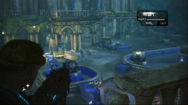 After clearing the top of the stairs, place yourself behind the turret - Reunion - Aftermath - Gears of War: Judgment - Game Guide and Walkthrough