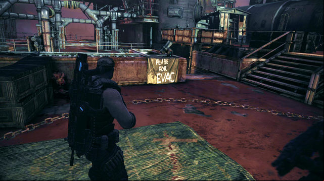 After picking up the COG tag return to the stairs and use the age leading outside - Dead End - Aftermath - Gears of War: Judgment - Game Guide and Walkthrough