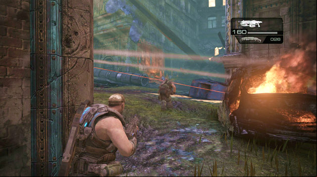 When you get in front of the building occupied by enemy with the One-Shot, turn right - One Step Closer - Aftermath - Gears of War: Judgment - Game Guide and Walkthrough