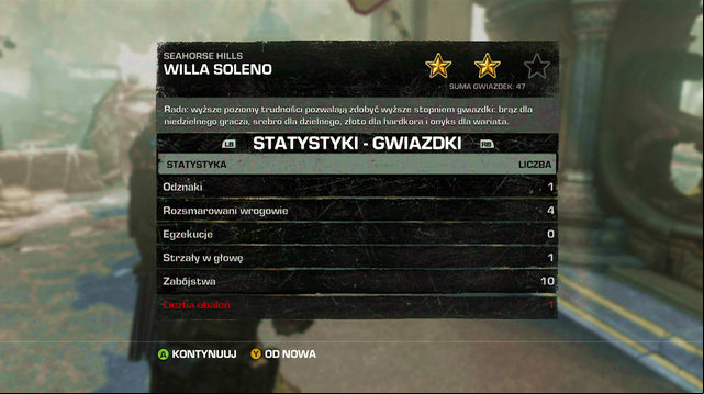 After completing each stage you'll see a table with your statistics - Stars and declassified missions - Gears of War: Judgment - Game Guide and Walkthrough