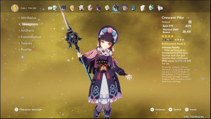 Engulfing Lightning is the leading choice for this build as it increases ATK% depending on how much Energy Recharge you have - Genshin Impact: Yun Jin - best builds (Geo) - Geo - Genshin Impact Guide