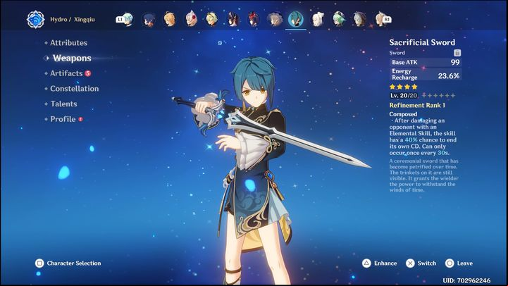 As for weapons, the greatest use will be swords, which grants an additional Energy Recharge - Genshin Impact: Xingqiu - best builds (Hydro) - Hydro - Genshin Impact Guide