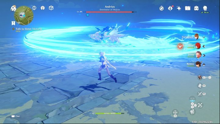 If you see ice on the ground and the boss isn't in the air, it means he will perform the area attack - Genshin impact: Andrius, Wolf of the North - boss; how to beat? - Bosses - Genshin Impact Guide