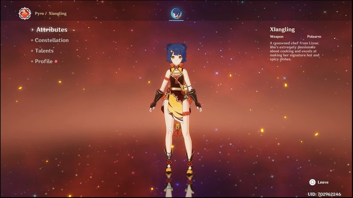 Xiangling is a four-star character, one of the two characters you get for free (you must earn 20 AR and complete Floor 3, Chamber 3 in Spiral Abyss) - Genshin Impact: Xiangling - best builds (Pyro) - Pyro - Genshin Impact Guide