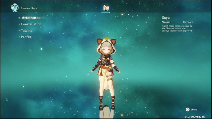Sayu is a four-star character using Anemo element and she fights with a Claymore - Genshin Impact: Sayu (Anemo) - best builds - Anemo - Genshin Impact Guide