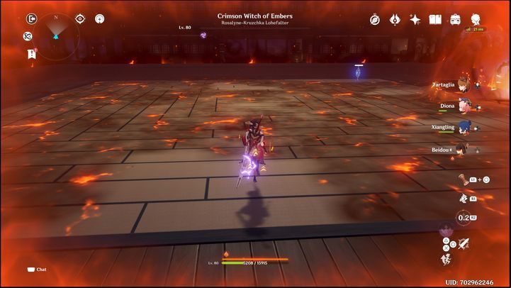 When the hurricane attack ends, finish La Signora, preferably from a safe distance as the whole arena will be in flames - Genshin Impact: How to beat La Signora boss? - Bosses - Genshin Impact Guide