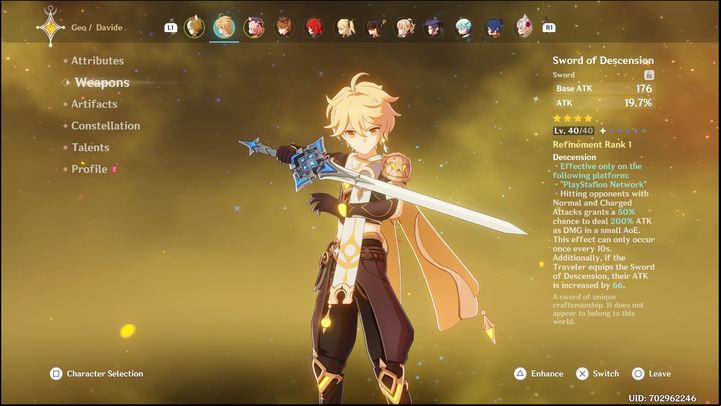 When it comes to weapons for Traveler, Skyward Blue comes the most recommended - Genshin Impact: Traveler - best builds (Geo) - Geo - Genshin Impact Guide