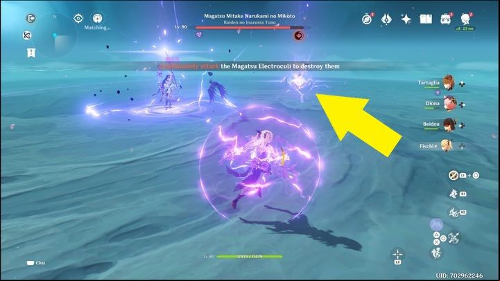 In addition to standard attacks that are signaled well in advance, Raiden Shogun in phase 1 can summon Electroculi - Genshin impact: How to beat Raiden Shogun boss? - Bosses - Genshin Impact Guide