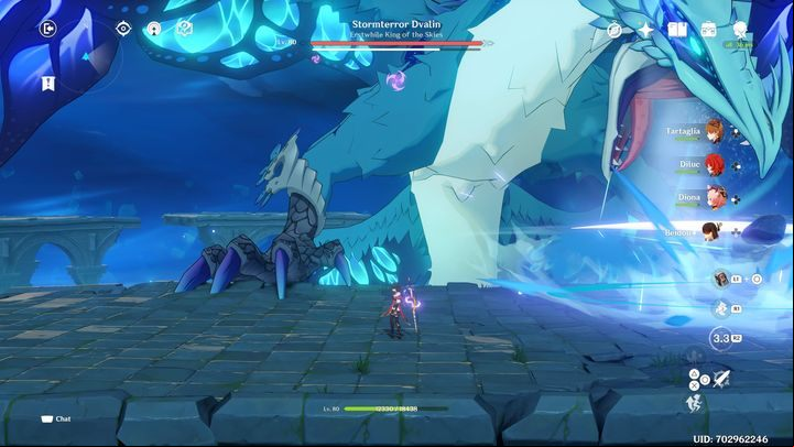 Because of this, if you are on his right side and attack him there, after a few attacks, you should quickly go to his left side and attack his other hand - Genshin Impact: How to beat Stormterror Dvalin boss? - Bosses - Genshin Impact Guide