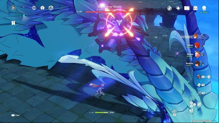 The moment you inflict enough damage to reduce his stamina bar to zero, the boss will fall into the arena - Genshin Impact: How to beat Stormterror Dvalin boss? - Bosses - Genshin Impact Guide