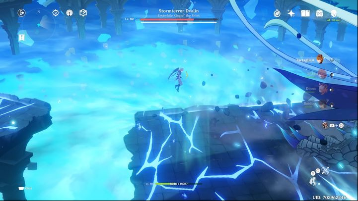 Now Stormterror should begin to roar, creating an icy aura - Genshin Impact: How to beat Stormterror Dvalin boss? - Bosses - Genshin Impact Guide