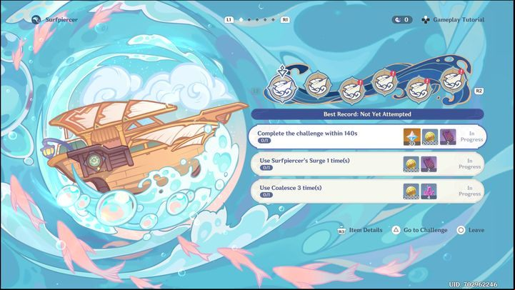 The first chapter of surfpiercer consists of performing individual challenges - Genshin Impact: Summertime Odyssey (event) - walkthrough - Events - Genshin Impact Guide