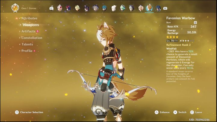 When it comes to weapons, 5-star bow Elegy of the End comes the most recommended - Genshin Impact: Gorou - recommended builds (Geo) - Geo - Genshin Impact Guide