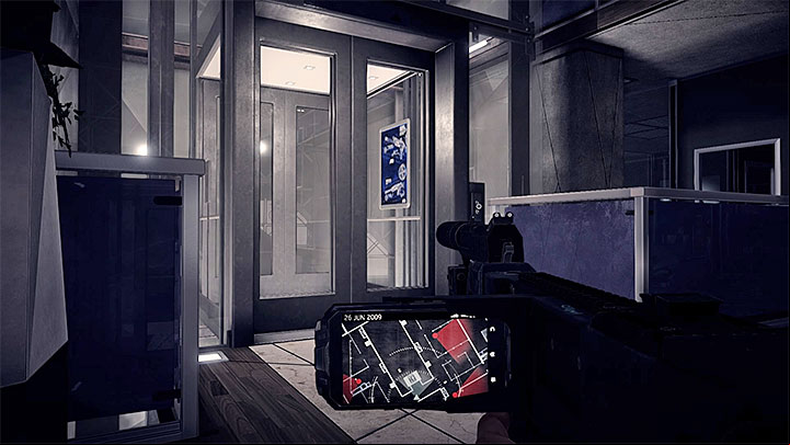 Sneak or break through the enemies and reach another elevator - Stealing the prototype and destroying the data | Black | Walkthrough - Black - Get Even Game Guide