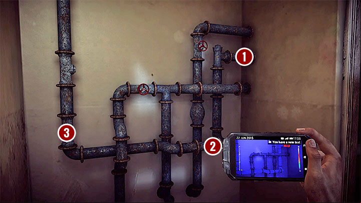 Mozesz juz zaczac badac okolice i po drodze warto odnajdywac wszystkie te interaktywne slady, które wymienione zostaly w wariancie A (obiekty do zebrania lub zeskanowania) - How to solve the water flow puzzle in the Asylum (Black)? - Solving the puzzles - Get Even Game Guide