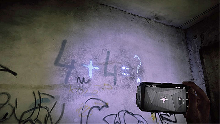 Reveal the second digit by adding two other numbers - How to deal with the electronic door in the asylum (Black)? - Solving the puzzles - Get Even Game Guide