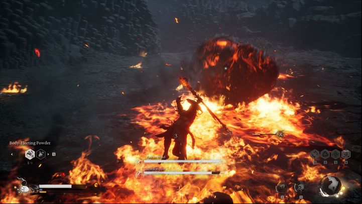 He will do a lot of damage and will disable a large portion of the arena if he stays alive - Black Myth Wukong: How to defeat the Quick as Fire and Fast as Wind bosses? - Chapter 5 - Black Myth Wukong Guide