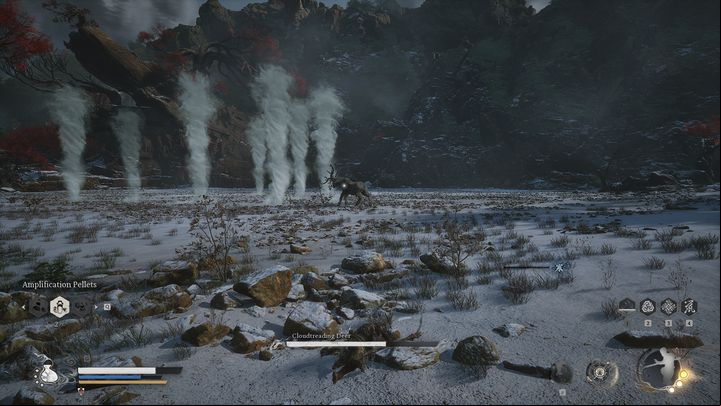 When the Cloudtreading Deer loses about 40% of its health, it will push you back and create many tornadoes - Black Myth Wukong: How to defeat the Cloudtreading Deer boss? - Chapter 6 - Black Myth Wukong Guide
