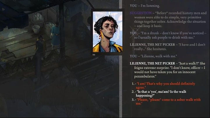 Later in the game, you'll meet Lilienne, with whom you can date if you select the appropriate dialogue option and a difficult Suggestion skill check - Disco Elysium: Is romance possible? - FAQ - Disco Elysium Guide