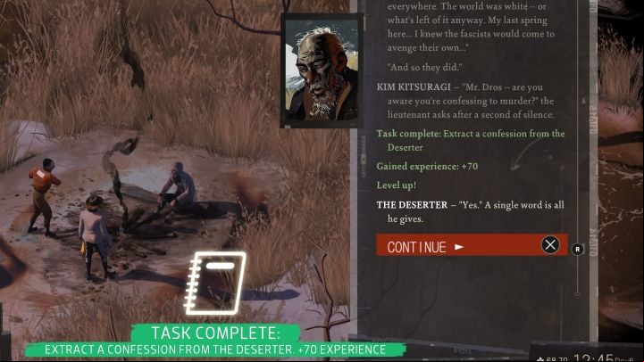 If you selected the evidence correctly, the Deserter will finally confess and you will receive 70XP for it - Disco Elysium: Extract a confession from The Deserter - walkthrough - Ruby and the shooter - Disco Elysium Guide