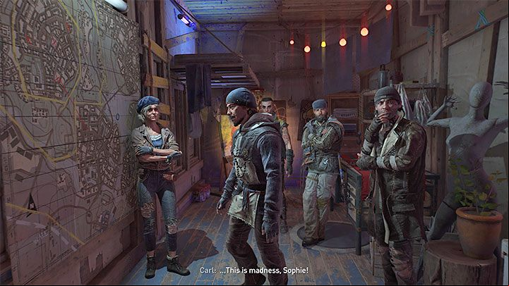 After the meeting is over, you will receive a message to wait for Sophie to you - explore the map a bit and wait for her to speak on the walkie-talkie - Dying Light 2: Which faction to give the tower to? Water Tower - Important Choices - Dying Light 2 Guide