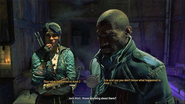 The first few choices in the conversation with Jack Matt don' - Dying Light 2: Tell what happened to Aitor or lie? A Place to Call Home - Important Choices - Dying Light 2 Guide